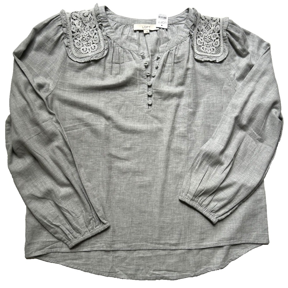NWT Loft Lace Accent Embellished Boho Effortless Gray Size L - Picture 2 of 9